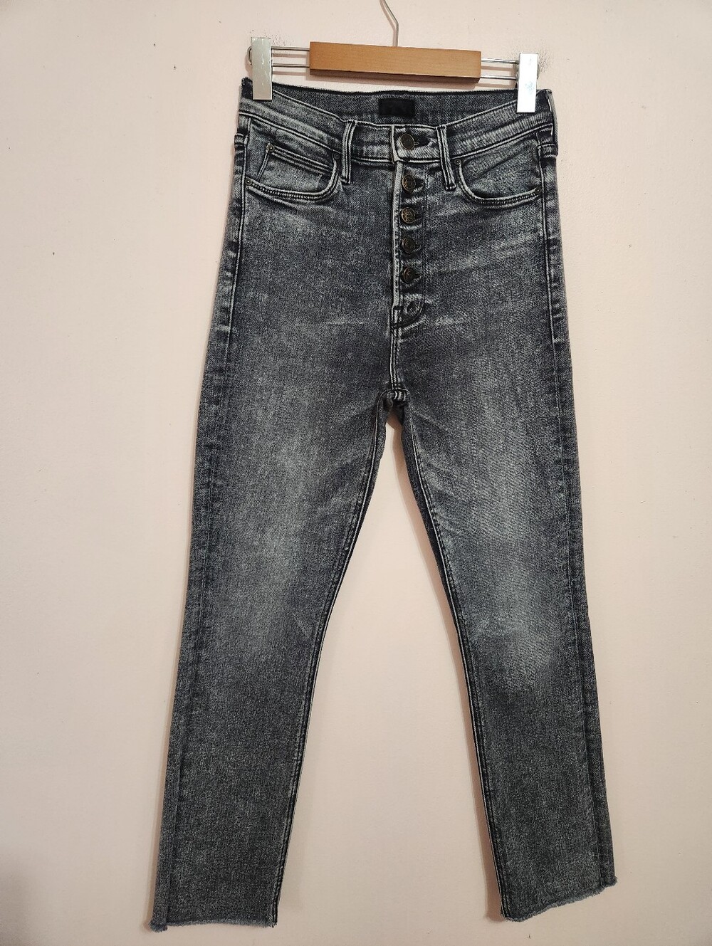 MOTHER The Pixie Dazzler Ankle Fray Train Stops Acid Wash Button Fly Jeans Sz 27